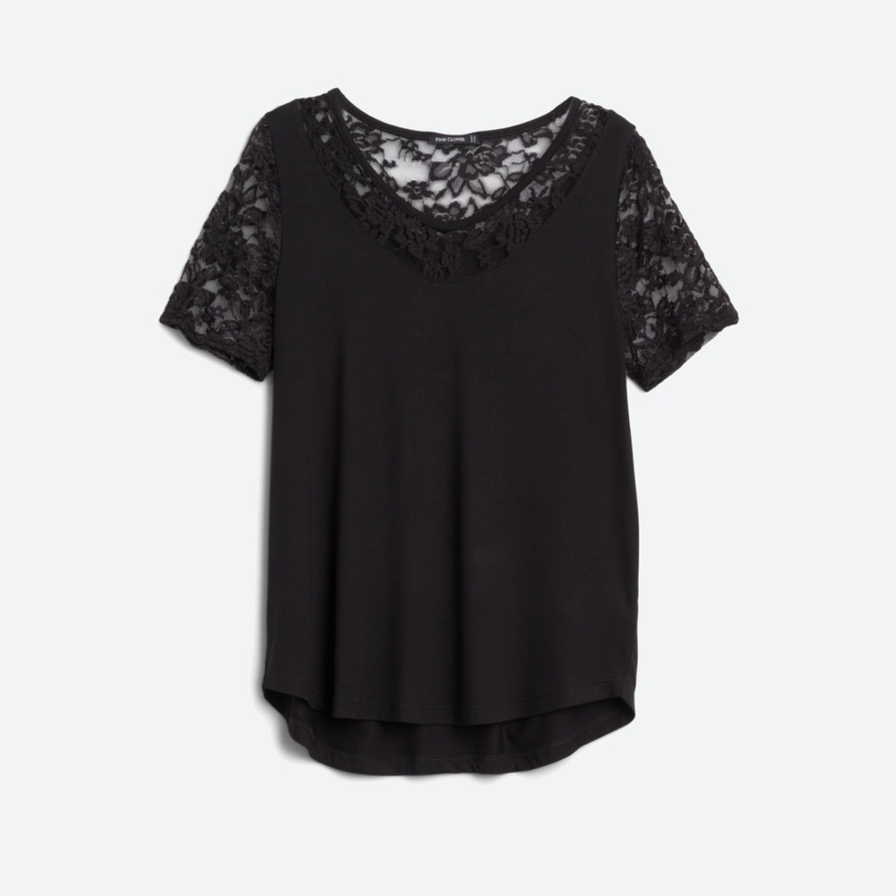 Pink Clover Lace V-neck Top Medium Black